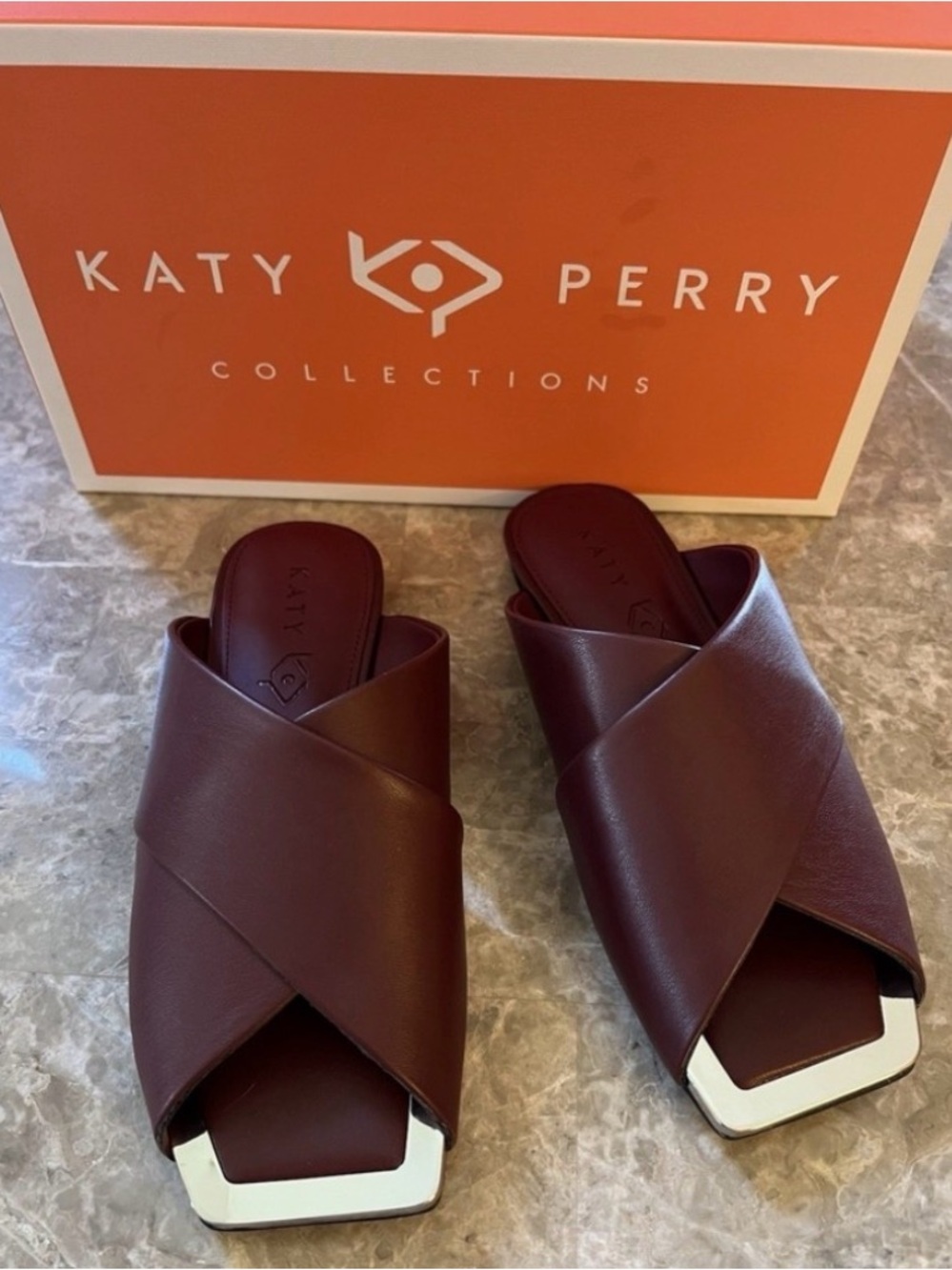 Katy Perry Collections cranberry Crisscross Slide Sandals with Silver Accent